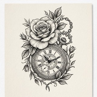 KI-Entwurf: Rose mit Uhr